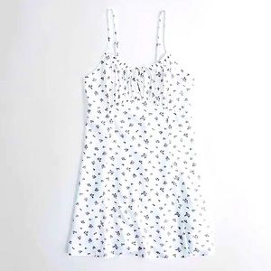 Hollister White Floral Cinched Short Dress with Tie Front Size Large